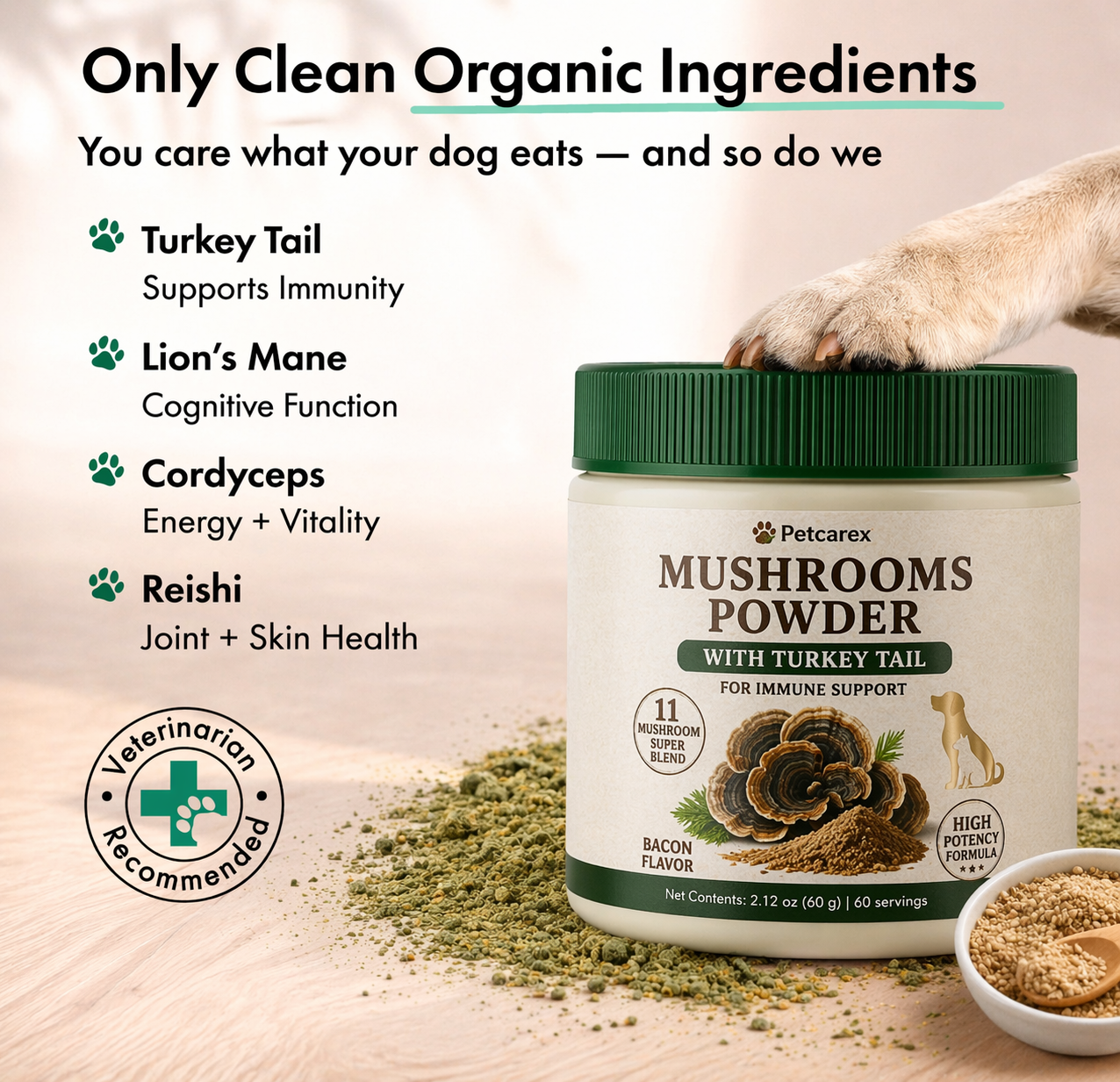 11 Mushroom Powder for Dogs and Cats – Turkey Tail, Lion’s Mane, Shiitake and Reishi – Daily Pet Wellness Supplement - Image 4