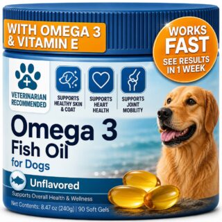 Omega-3 Fish Oil for Dogs — EPA & DHA for Skin, Coat & Joint Support — Unflavored Soft Gels, 90 Count